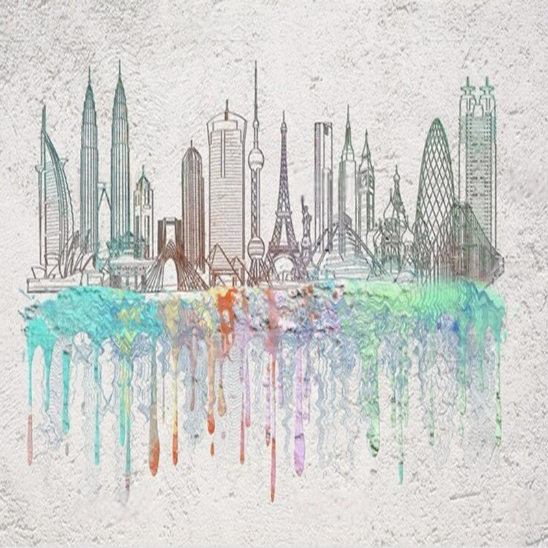 ภาพวาดสีน้ำทันสมัย ภาพเงาเมือง - Commercial Wallpaper Printing บทวิจารณ์และราคา