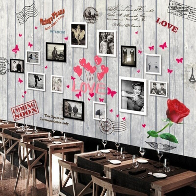 ภาพลายไม้รูปหัวใจสไตล์ยุโรปและ - Commercial Wallpaper Printing บทวิจารณ์และราคา